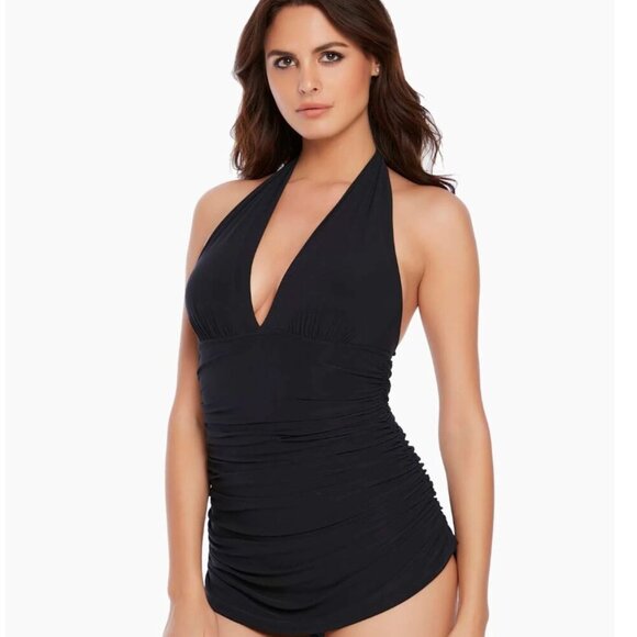 MagicSuit - Yvonne Swim Dress Halter Egglplant Purple Ruched Swim Suit - {10} - Picture 1 of 8